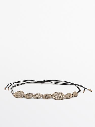 Zara Leather cord rhinestone stone belt - Maroon Grey - Image 0
