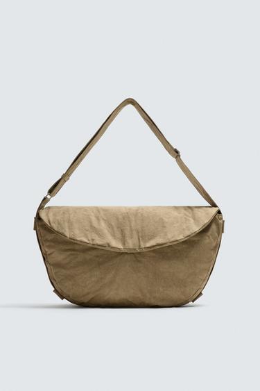 Zara FABRIC SHOULDER BAG - Brown