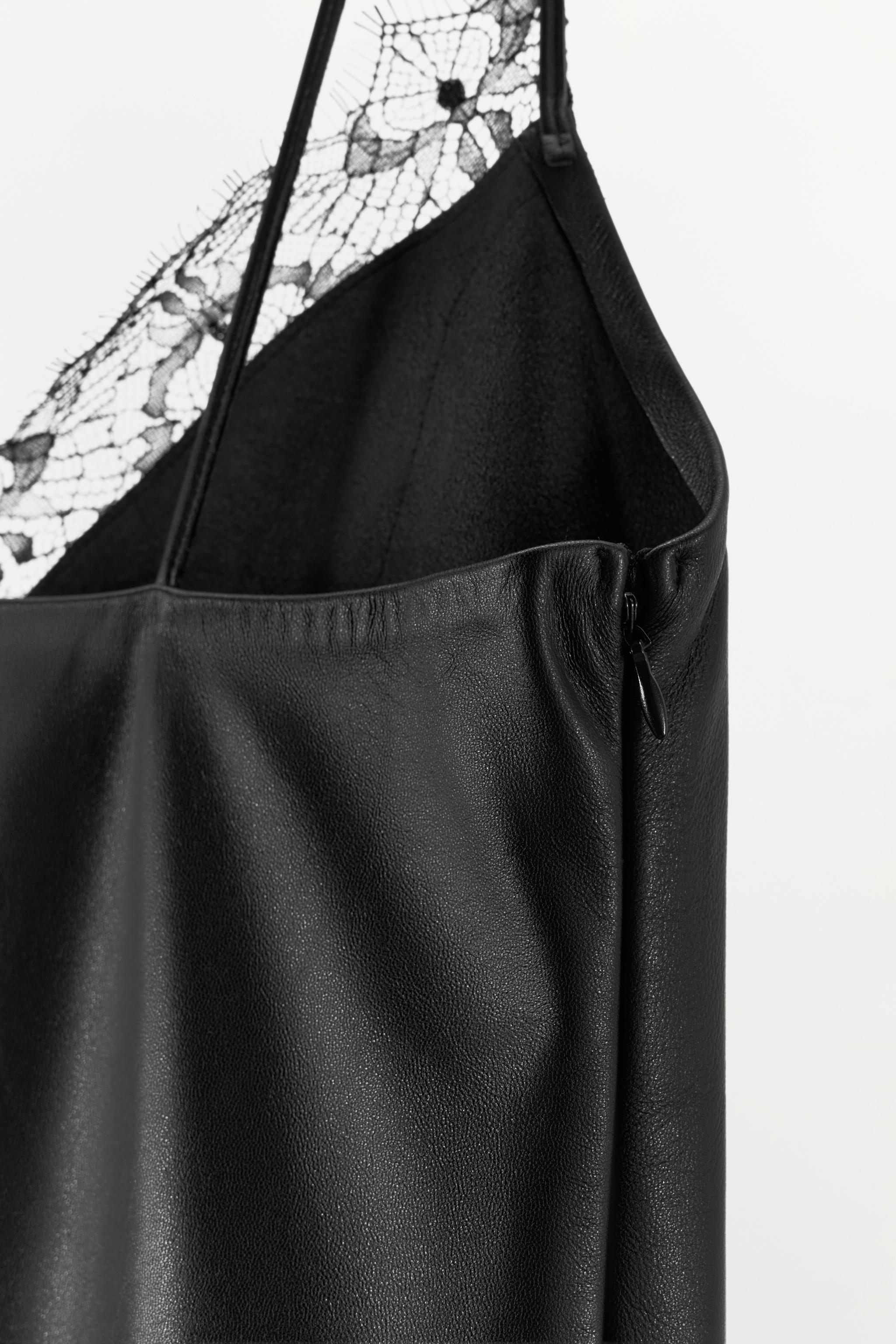 ASYMMETRIC 100% LEATHER LACE DRESS