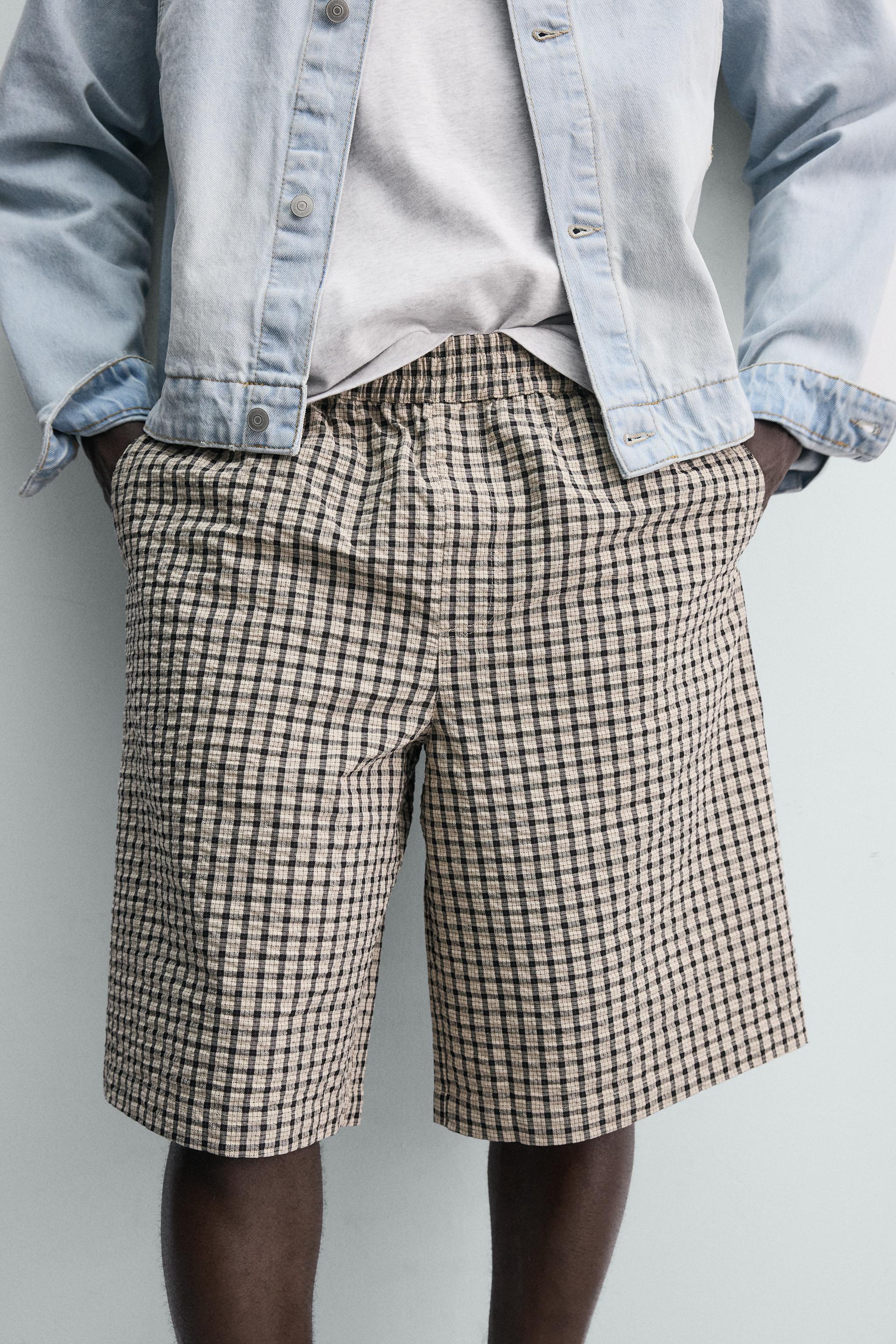 TEXTURED PLAID SHORTS - Black | ZARA Canada