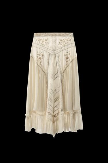 Zara LIMITED EDITION EMBROIDERED LACE COMBINATION SKIRT - Oyster-white - Image 0