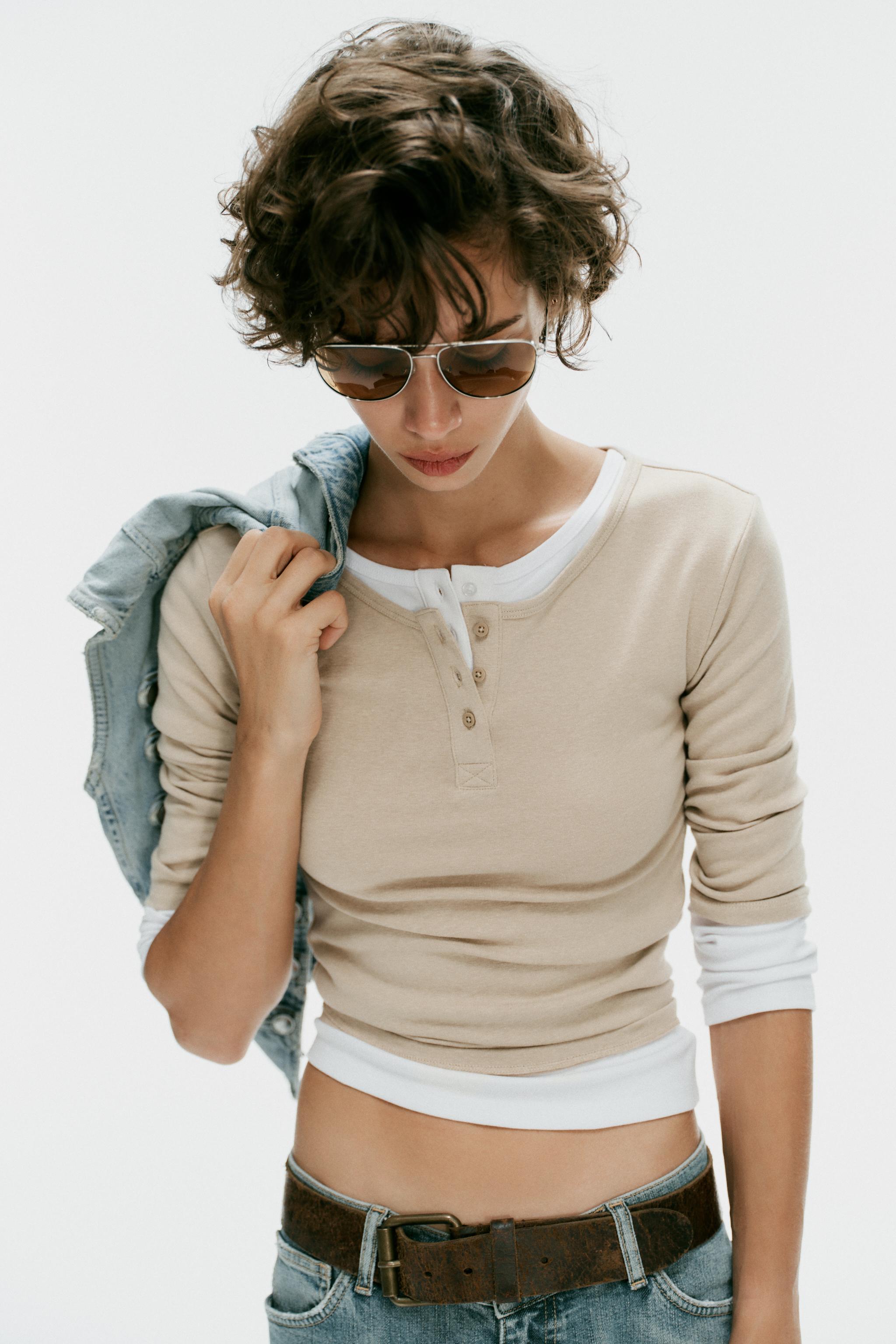 Женские футболки Zara HENLEY T-SHIRT — фото 3