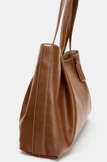 SAC SHOPPER À PINCES - Marron foncé de Zara - Image 2