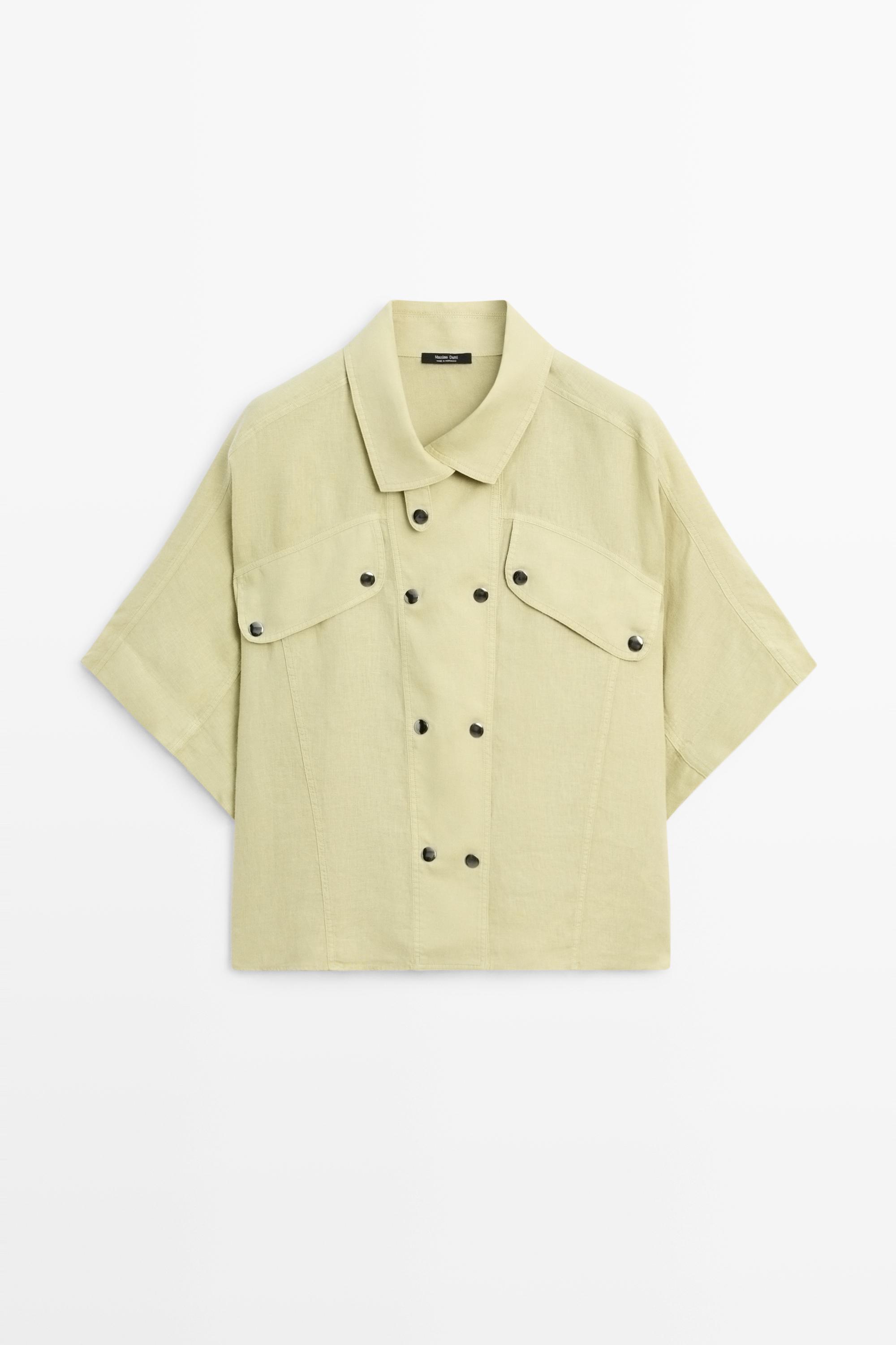 Chemise manches courtes lin à boutons-pression