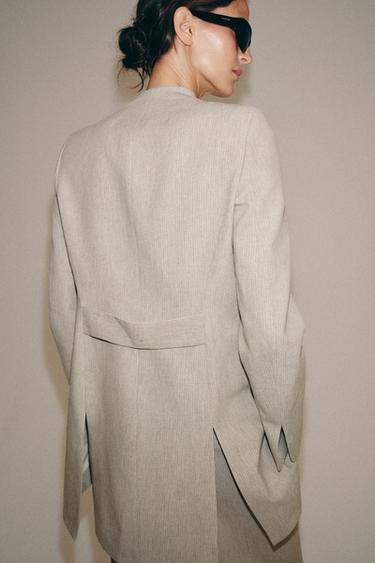 بليزر طويل مخطط ZW COLLECTION - رملي /فيجوريه الخاص بـ Zara