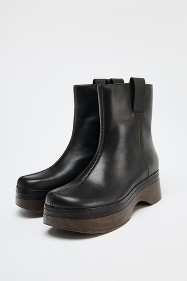 LEATHER PLATFORM ANKLE BOOTS - Black by Zara - Image 2