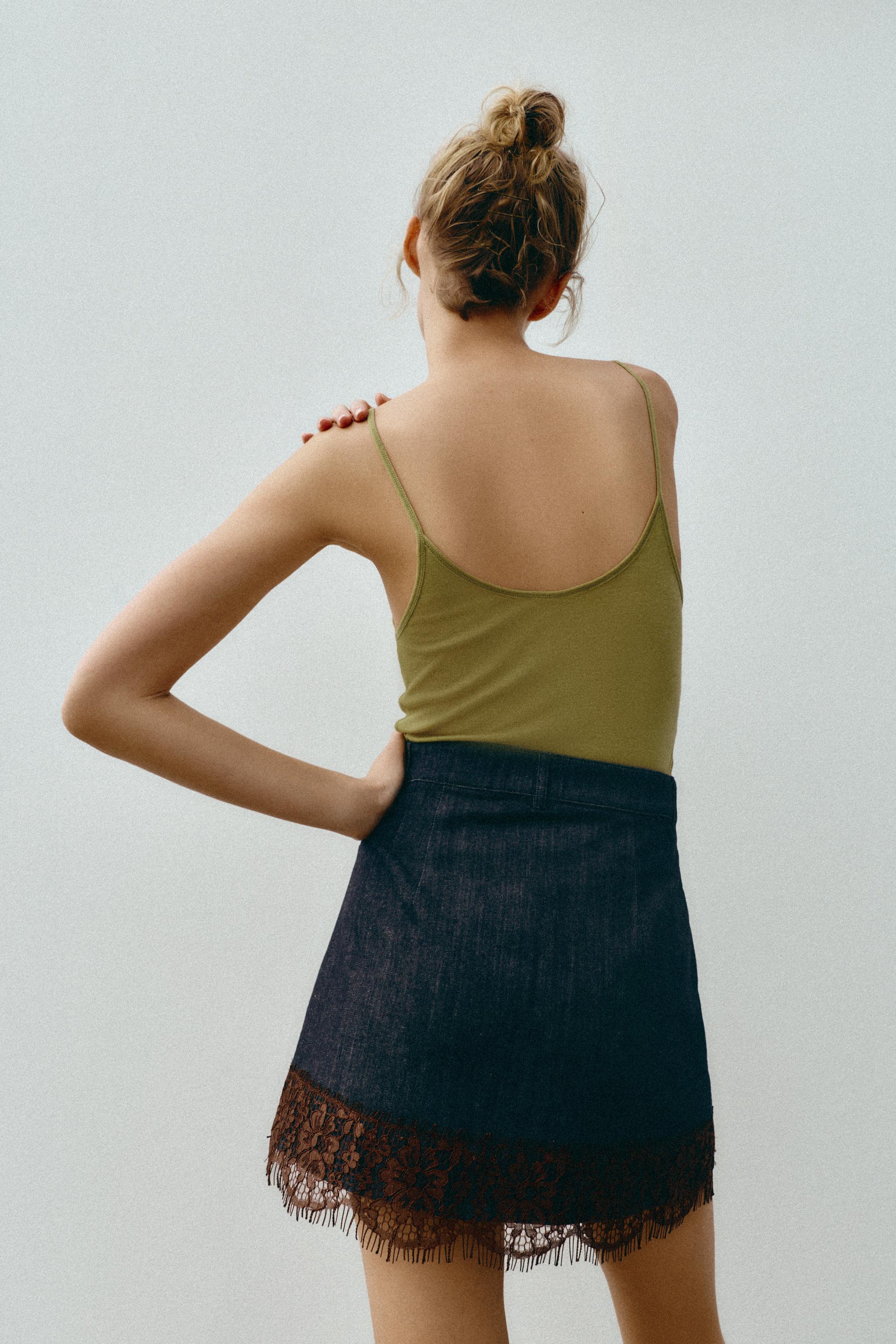 JUPE-PANTALON Z1975 EN JEAN ET DENTELLE