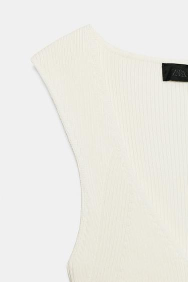 RIBBED KNIT V-NECK TOP - White by Zara - Image 4