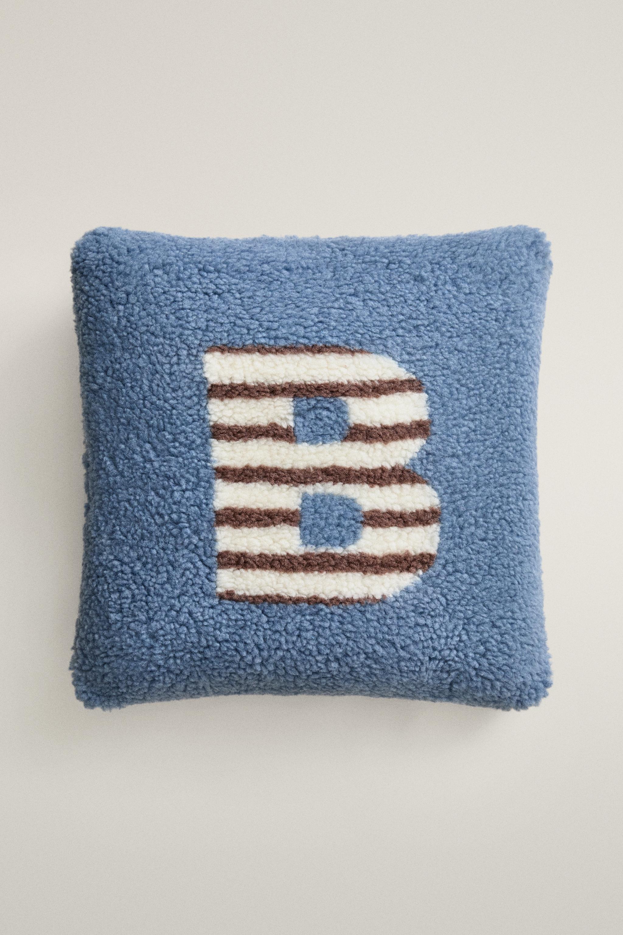CHILDREN'S FAUX SHEARLING CUSHION WITH B — Blue