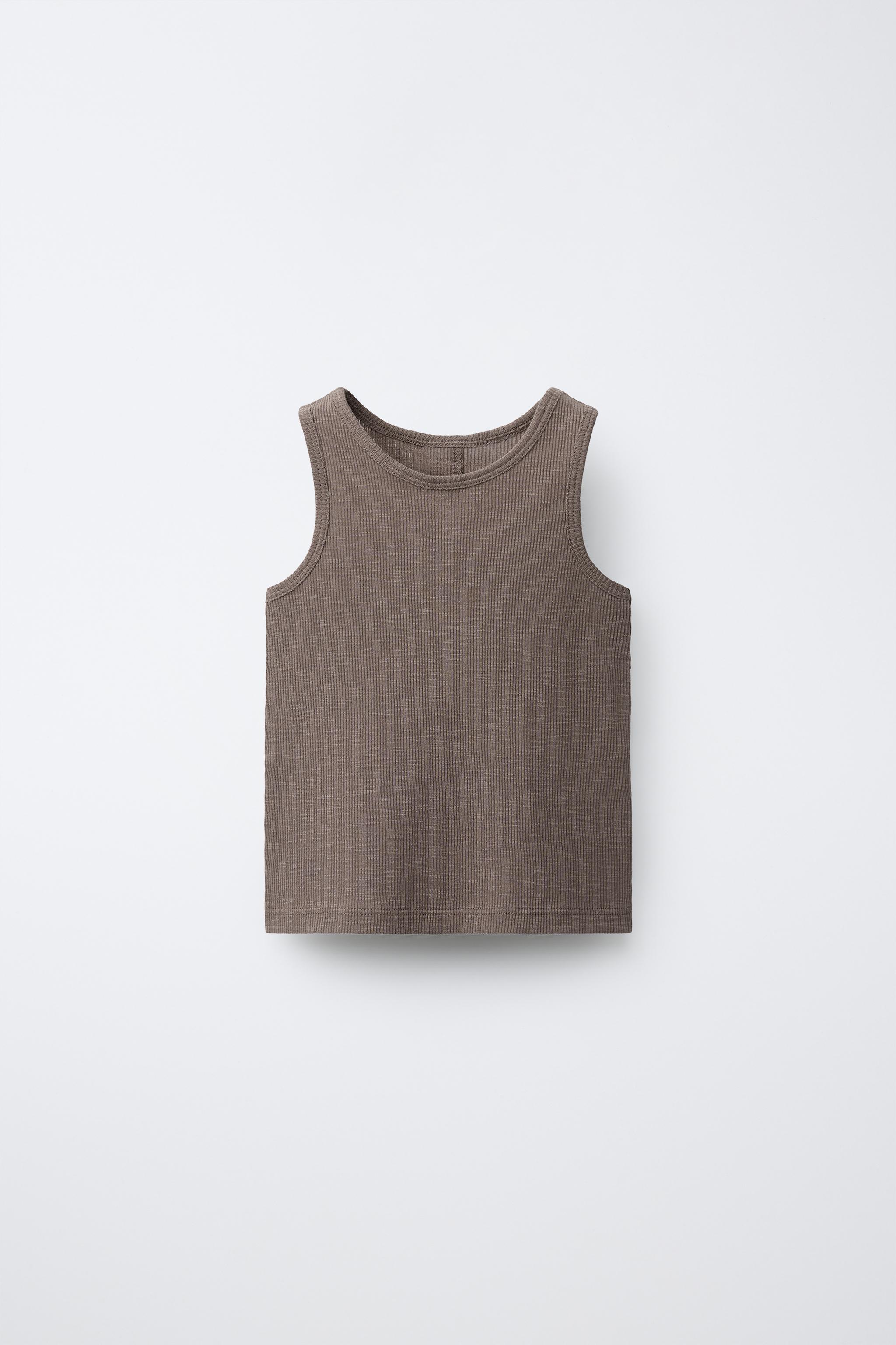 RIBBED SLEEVELESS T-SHIRT — Brown / Taupe