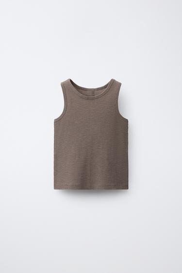 Zara RIBBED SLEEVELESS SHIRT - Brown / Taupe