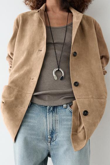 Americana detalle bolsillos 100% piel ante - Arena de Zara