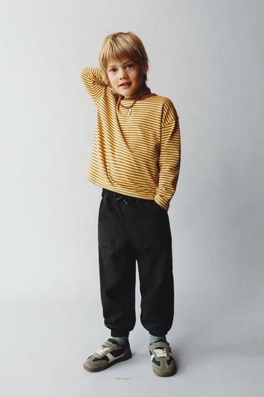Zara HEAVY WEIGHT STRIPED T-SHIRT - Curry