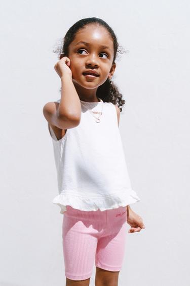 RIBBED CYCLING LEGGINGS WITH EMBOSSED TEXT - Pastel pink by Zara