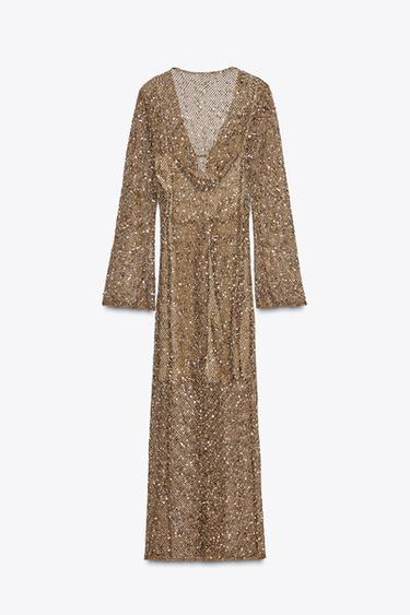 SEQUINNED MIDI DRESS - Brown by Zara - Image 5