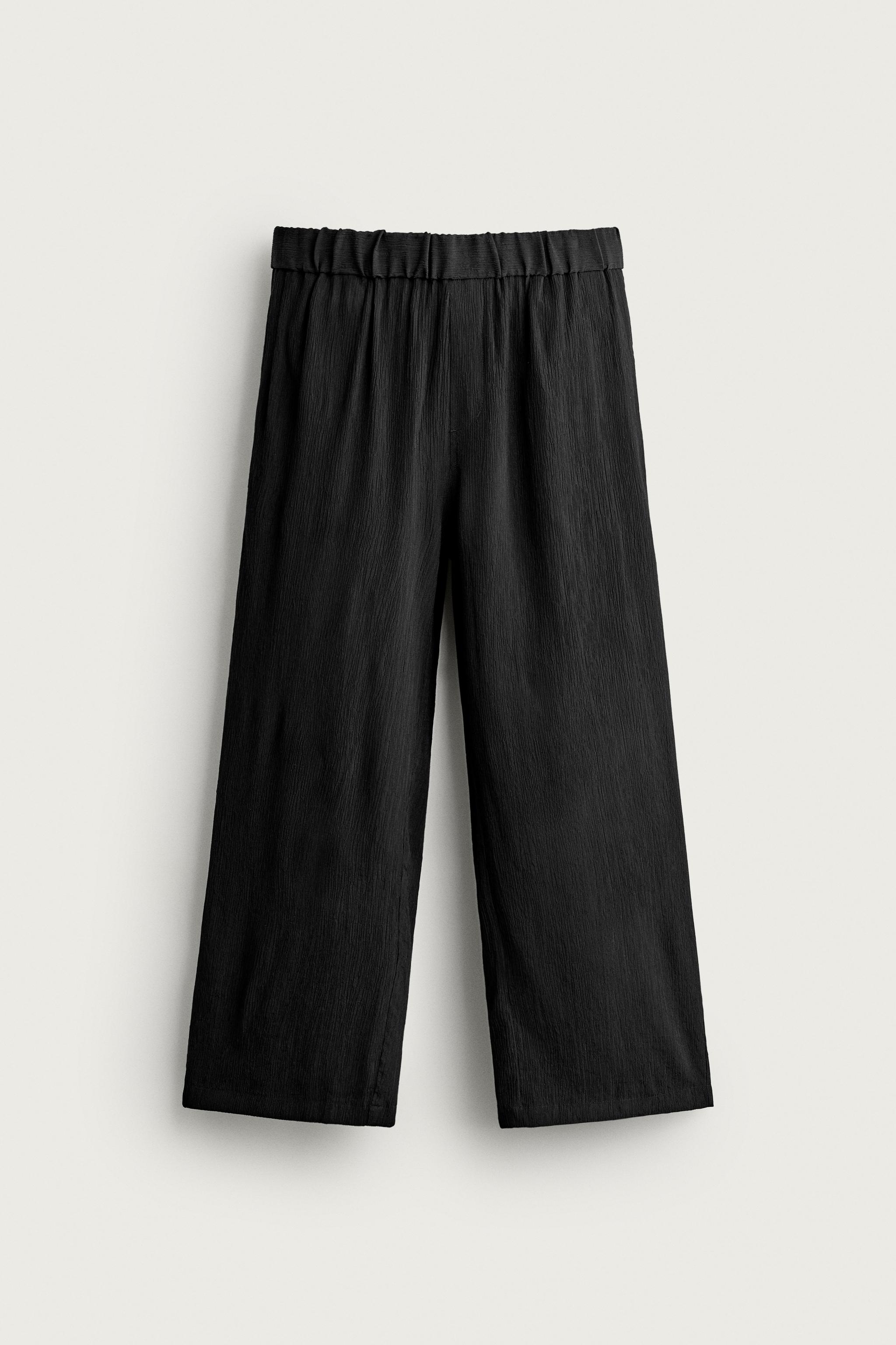 TEXTURED RELAXED FIT PANTS — Black