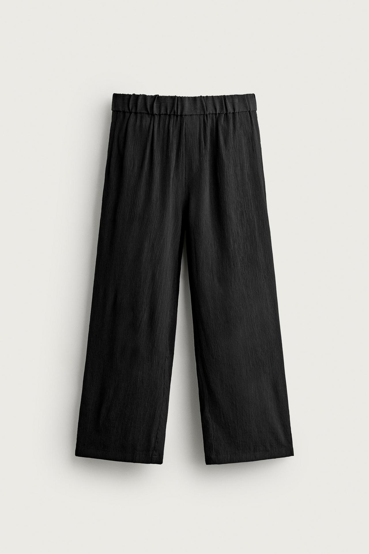 TEXTURED RELAXED FIT PANTS — Black