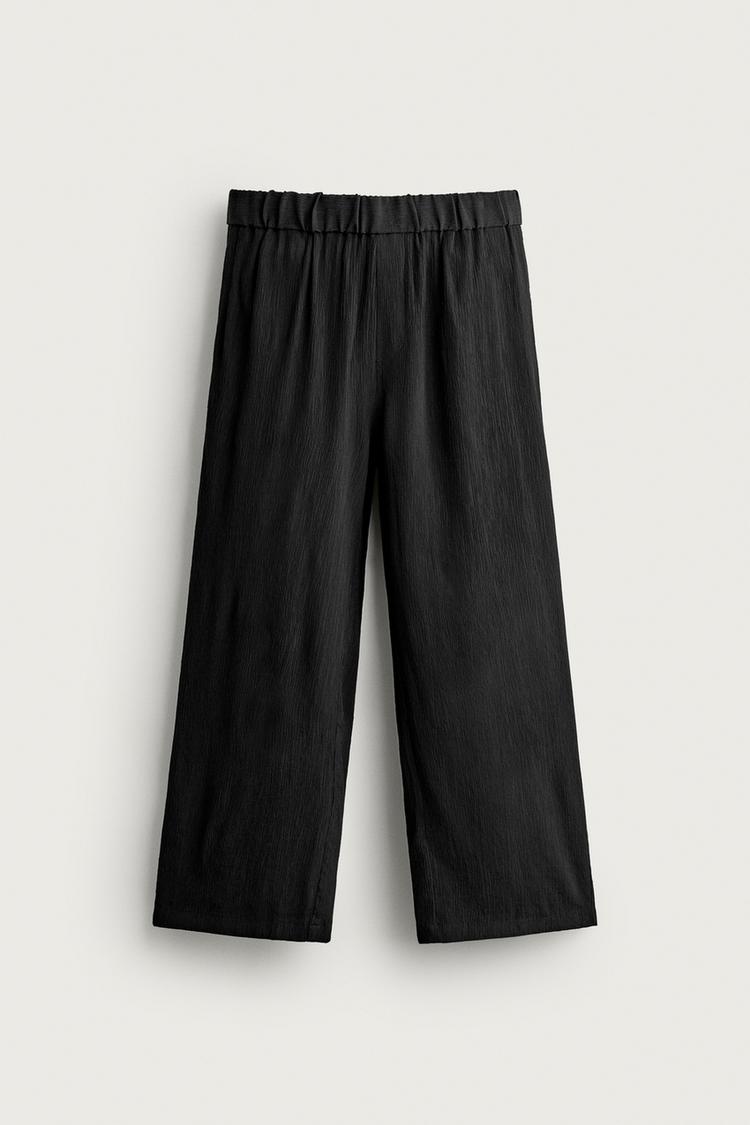 TEXTURED RELAXED FIT PANTS — Black