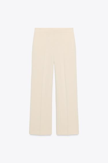 Zara HIGH-WAISTED STRAIGHT LEG PANTS - Sand