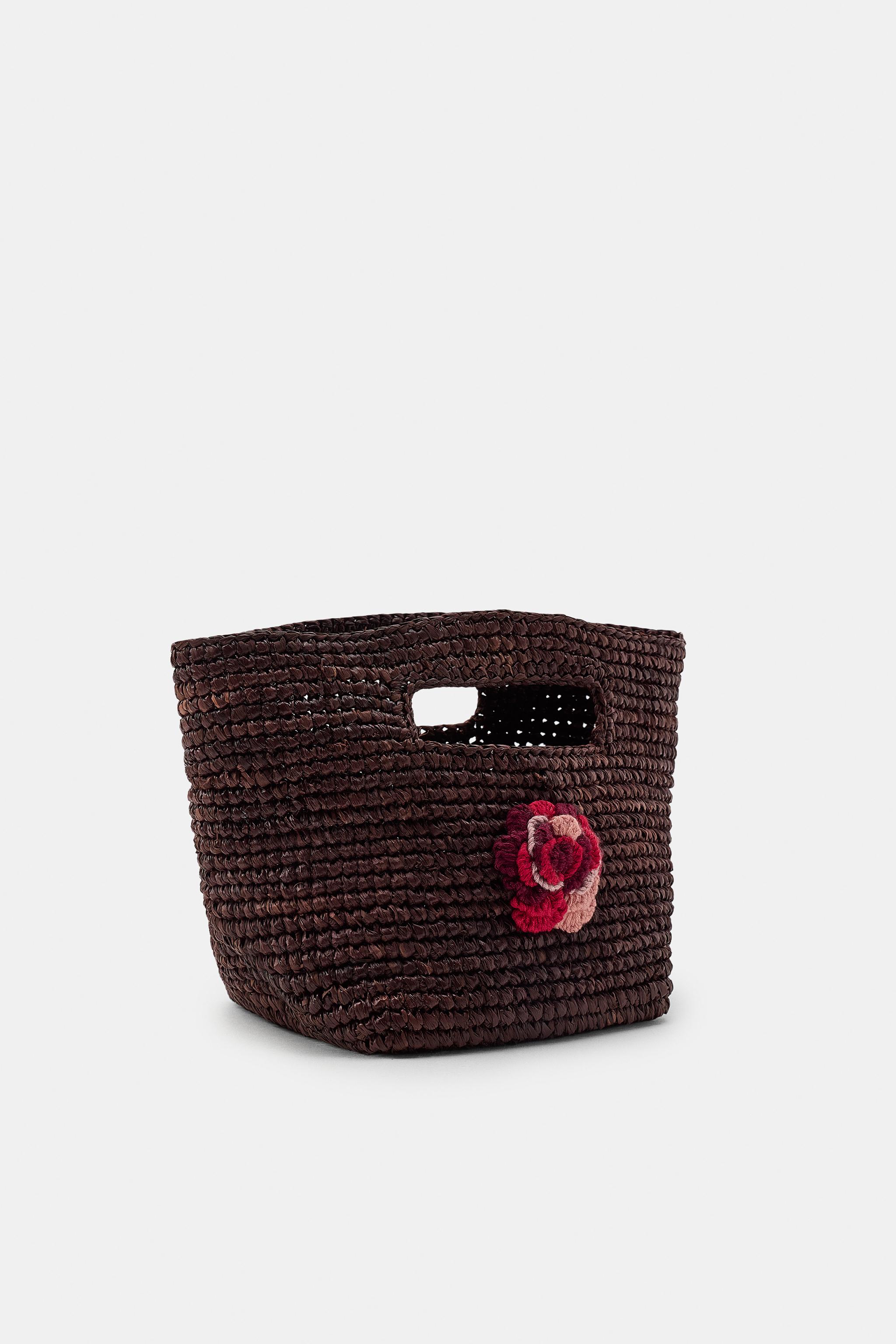Zara MİNİ KROŞE ÇİÇEKLİ HASIR ÇANTA görsel 4