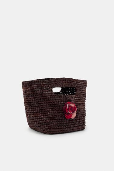 MINI SAC EN RAPHIA FLEUR CROCHET - Marron de Zara - Image 3