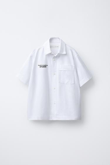 ÁO SƠ MI OXFORD THÊU CHỮ - Màu trắng từ Zara