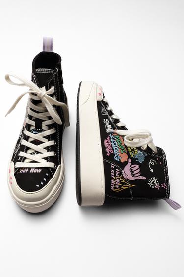 Zara GRAFFITI HIGH TOP SNEAKERS - Black