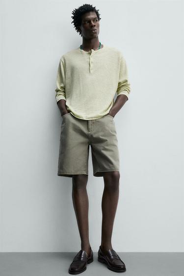 BERMUDA EN JEAN COUPE DROITE - Vert gris de Zara - Image 5
