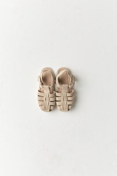 LEATHER AND JUTE CAGE SANDALS - Sand Brown by Zara