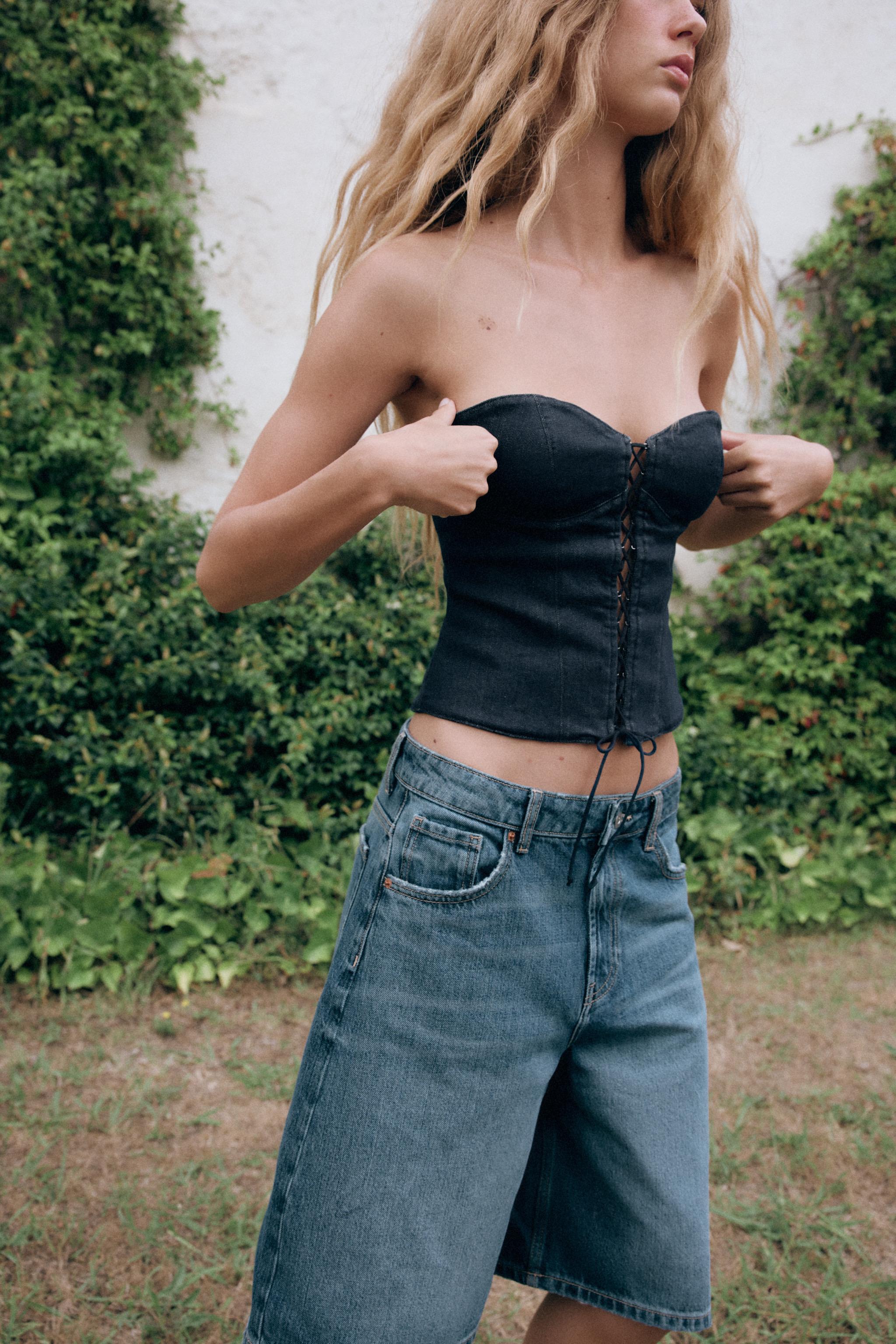 TRF DENIM CORSET TOP — Dark indigo