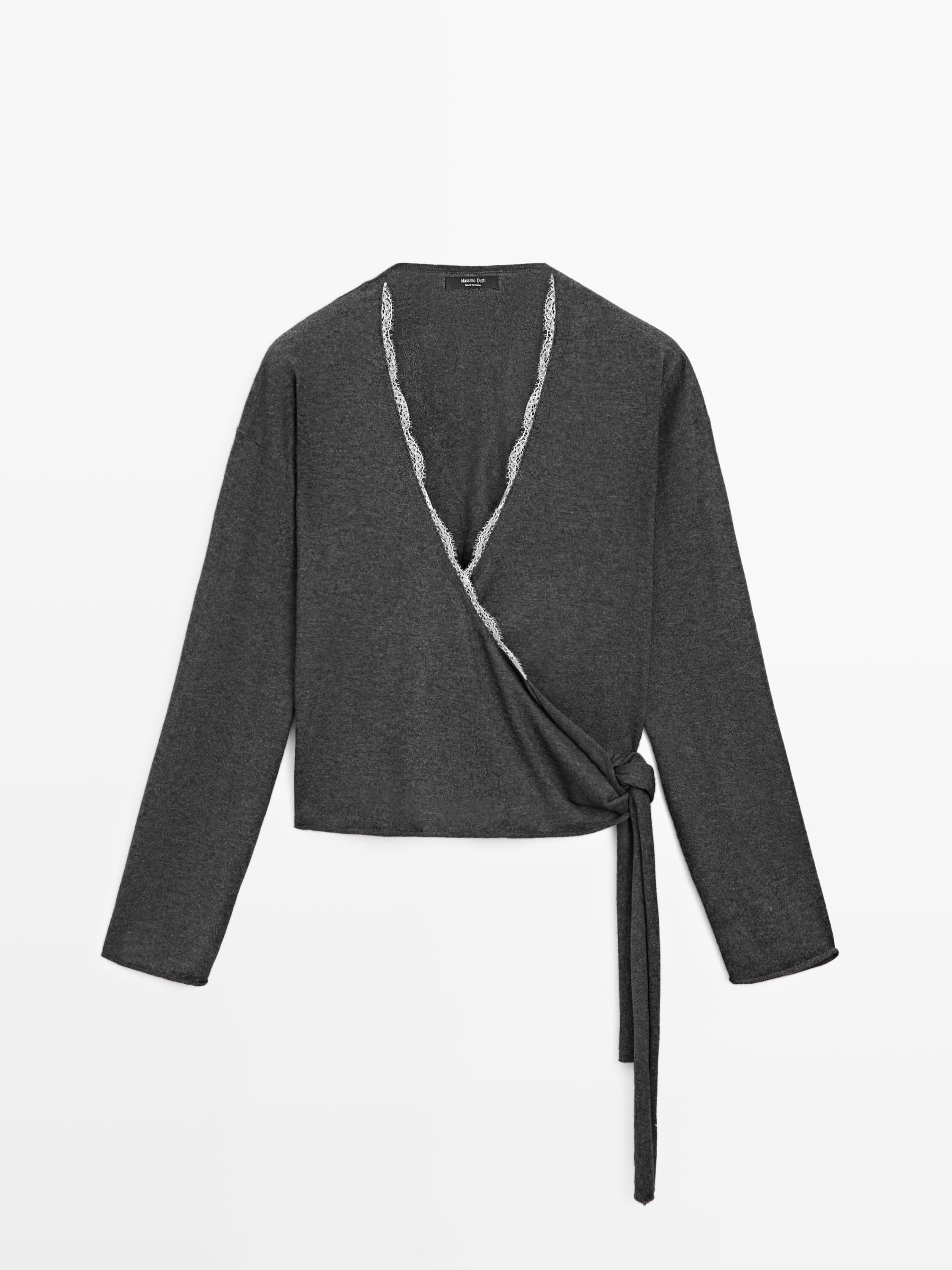 Cardigan en maille croisée avec détails dentelle