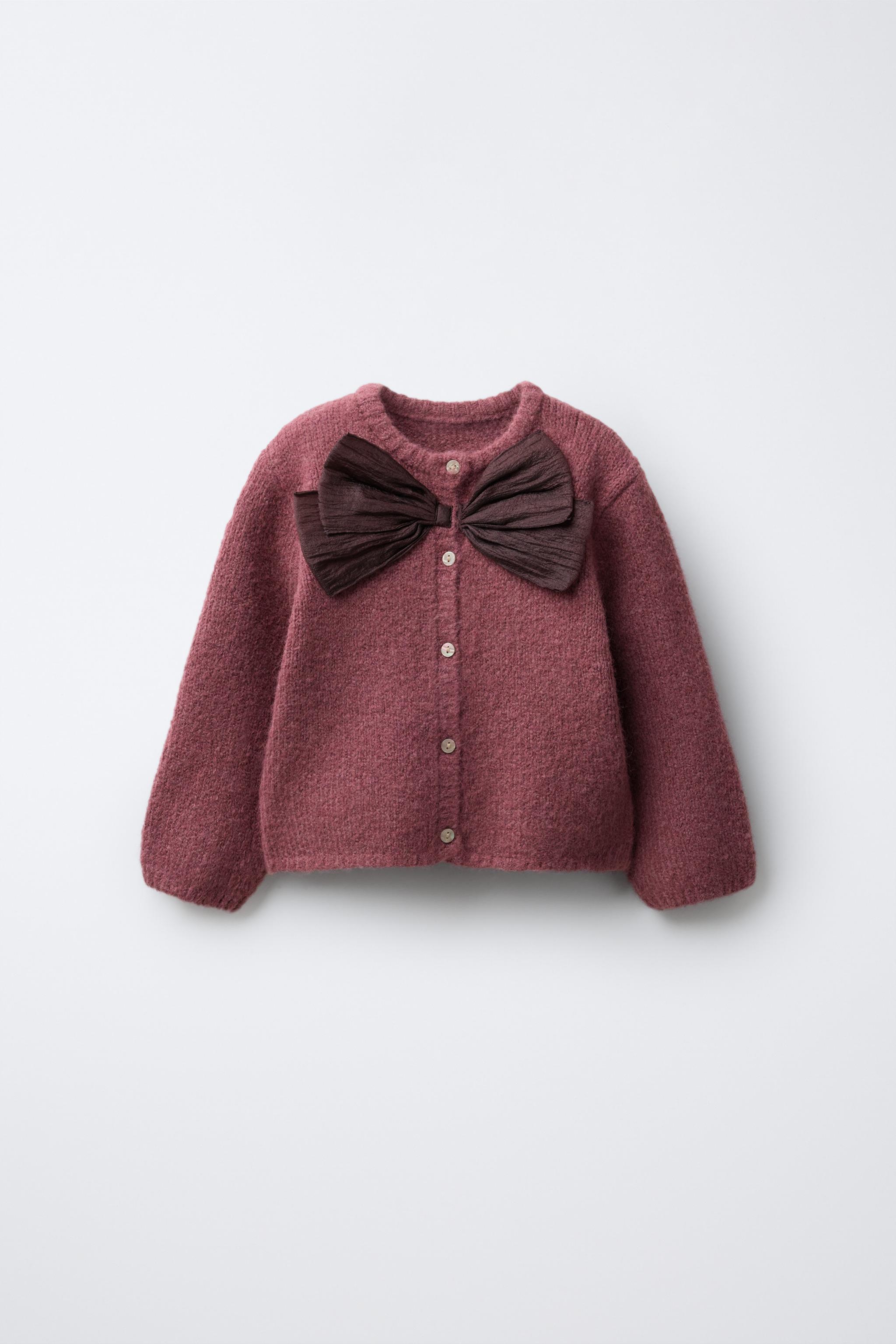 サテンリボン付きニットカーディガン - ローズ | ZARA Japan / 日本