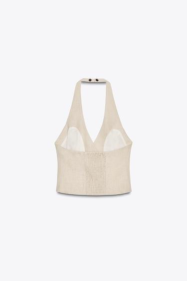 LINEN BLEND HALTER TOP - Sand by Zara - Image 5
