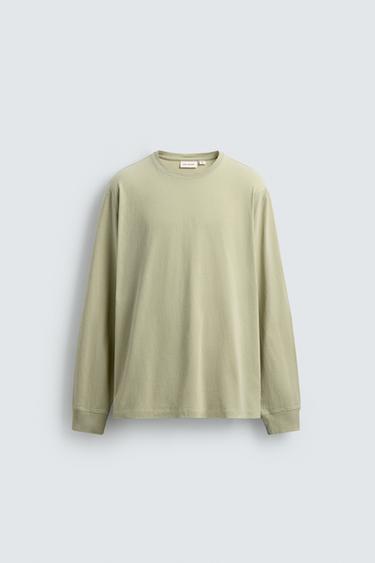 LIGHTWEIGHT LONG SLEEVE T-SHIRT - Light green by Zara