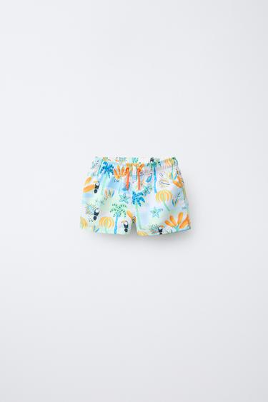 Zara 2-6 YEARS/ANIMAL AND PALM TREE PRINT REGULAR SWIM SHORTS - Blue green