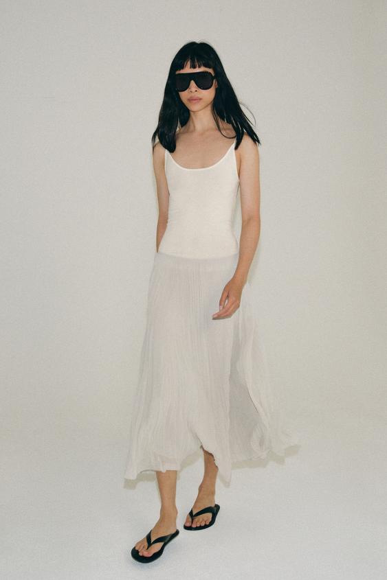 ZW COLLECTION PLEATED MIDI SKIRT - Light grey by Zara - Image 0