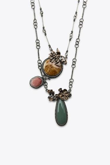 PACK 2 COLLARES FLORES PIEDRAS - Gris antracita de Zara