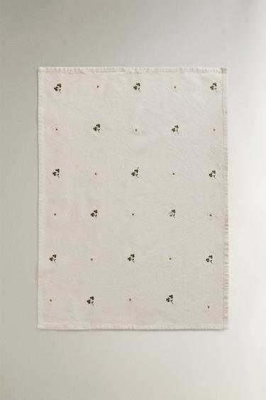 TORCHON BRODÉ TRÈFLE - Vert de Zara - Image 1