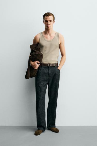 RIBBED TANK TOP - Khaki by Zara - Image 0