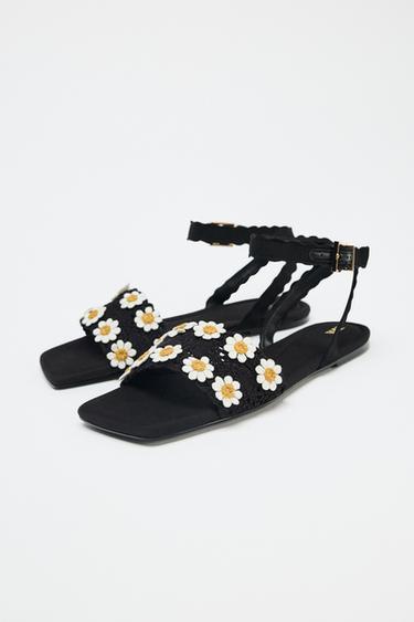 FLORAL CROCHET SANDALS - Black by Zara - Image 3