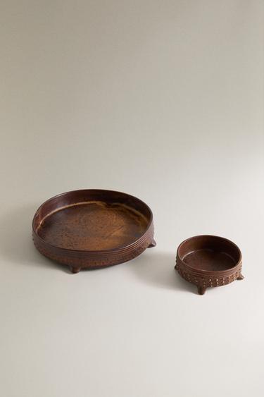 STONEWARE CANDLE PLATE — Dark orange 2
