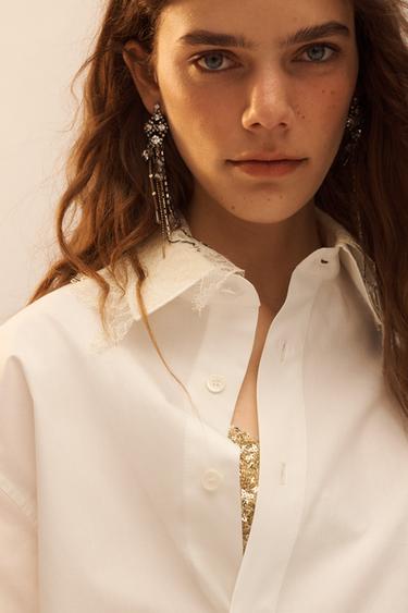 LIMITED EDITION POPLIN SHIRT WITH LACE COLLAR - White by Zara - Image 4