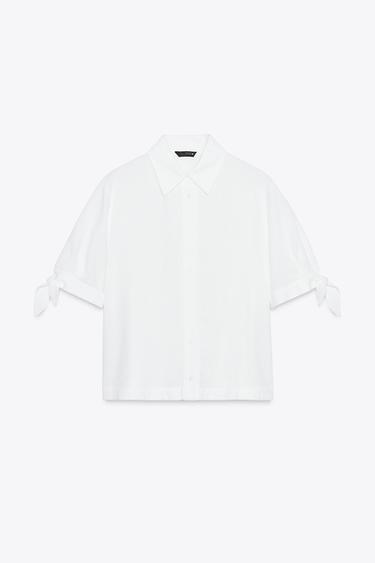 CAMISA MANGA CORTA LAZOS CON RAMIO - Blanco de Zara