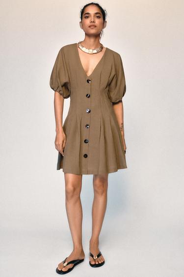 LINEN MINI DRESS - Tobacco by Zara