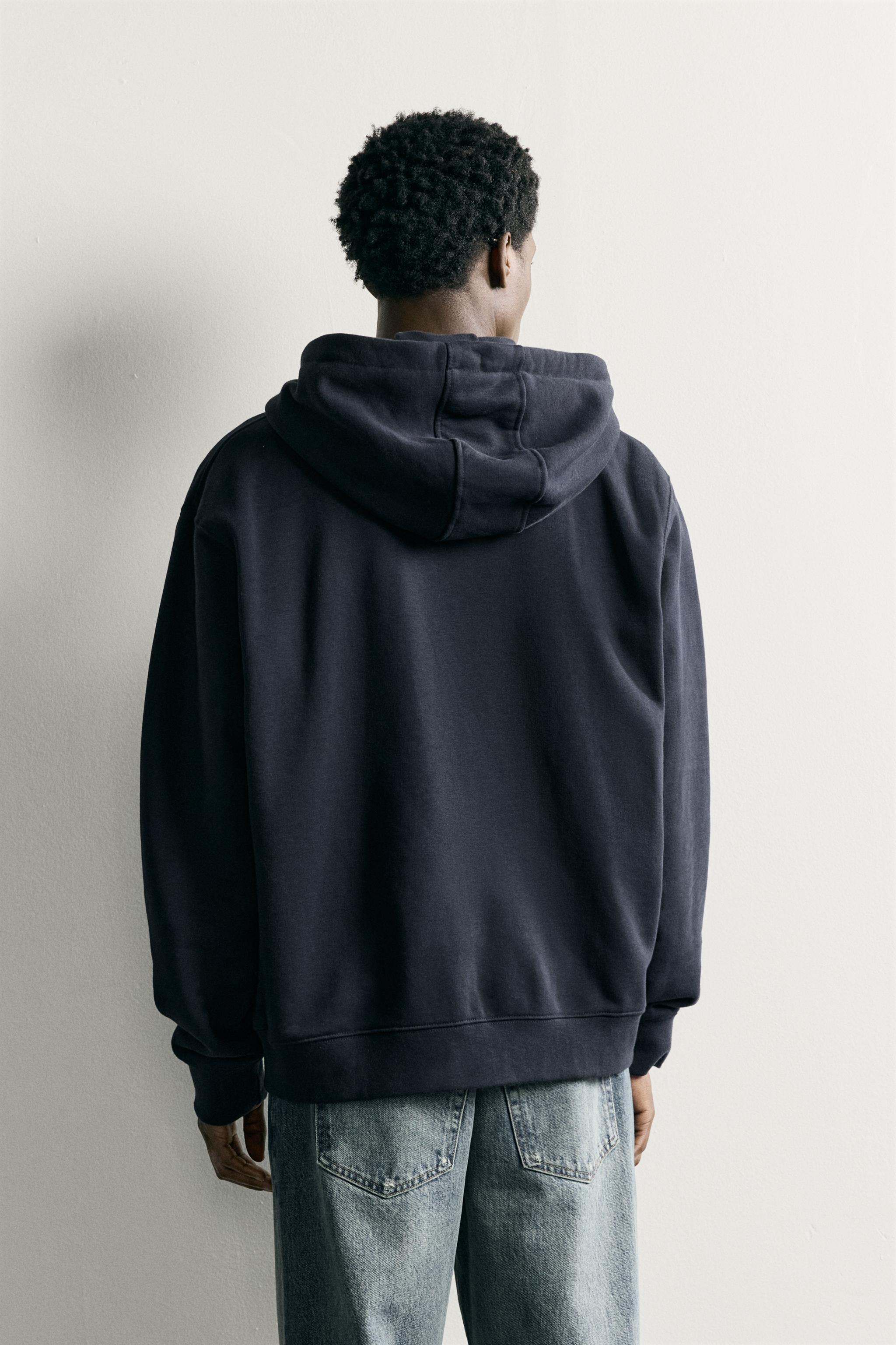 RELAXED FIT ZIP-UP HOODIE — Navy blue