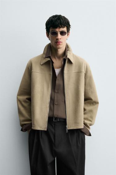 SUEDE LEATHER JACKET - Light khaki by Zara - Image 1