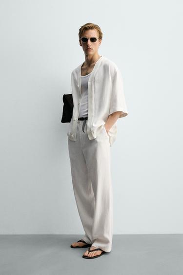 PANTALÓN RELAXED FIT VISCOSA - CÁÑAMO - Blanco roto de Zara