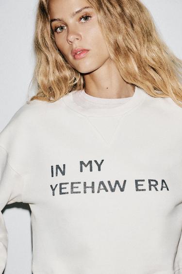 SLOGAN CROP SWEATSHIRT - Ecru by Zara - Image 2