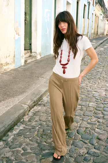 Zara 直筒褲縫線長褲 - 焦糖色 - 圖片 0