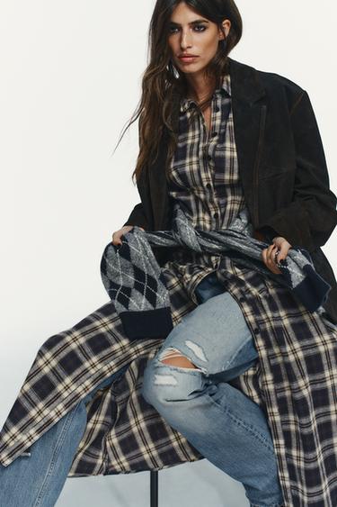 CHECKED PLEATED MIDI DRESS - Brown-Blue by Zara